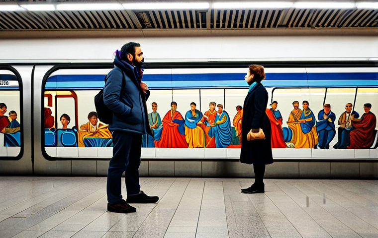 **
"A vibrant and colorful mural in a Madrid metro station, reflecting local Spanish culture and history. Passengers, fully clothed in appropriate attire, are seen admiring the artwork while waiting for their train. The scene is well-lit and clean, showcasing the beauty and accessibility of public art. Safe for work, appropriate content, fully clothed, professional photography, perfect anatomy, natural proportions, family-friendly."
**