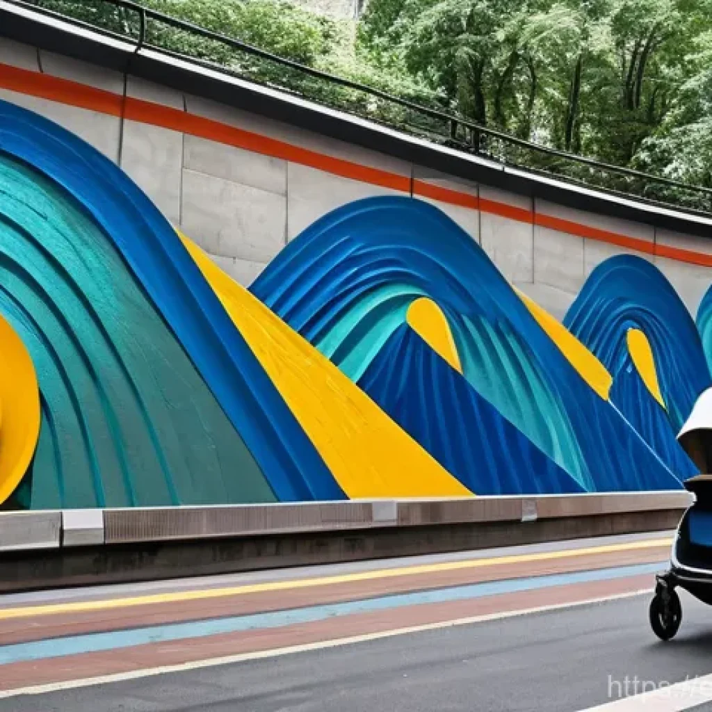 지하철 아트와 컬처 팩토리 - **"Metro Station Transformed into an Art Gallery"**: A bustling, modern metro station platform in a ...