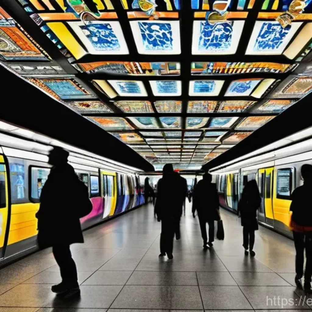 지하철 아트와 현대 미술 - **"Unexpected Underground Gallery"**
    A bustling, sun-drenched (through cleverly designed ceiling...