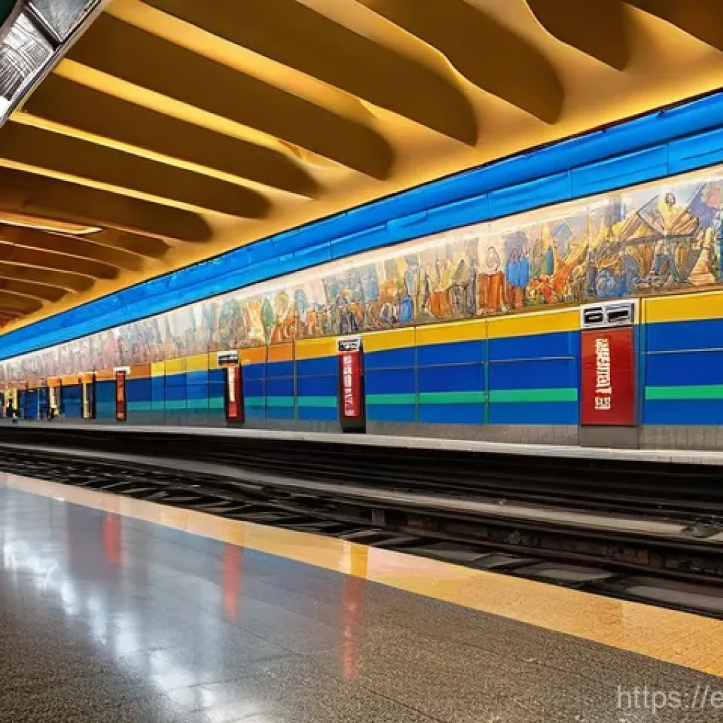 지하철 아트의 시각적 효과 - **Prompt:** A dynamic, wide shot of a bustling Latin American subway station, like Universidad de Ch...