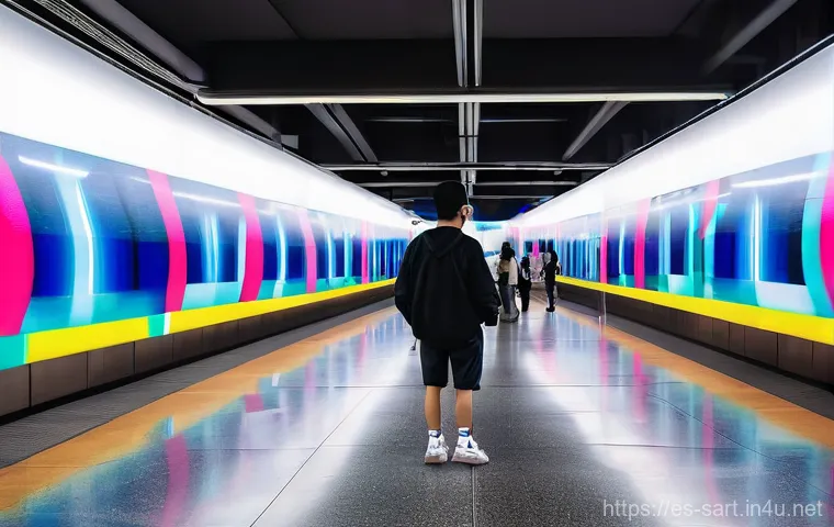 서울 지하철 아트 프로젝트 사례 - **Prompt:** A bustling Seoul subway station transformed into a vibrant, futuristic art gallery. Dyna...