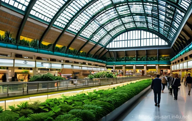 지하철 아트와 교통 문화 - **Prompt 1: Madrid's Grand Tropical Oasis Station**
    A grand, spacious underground train station ...