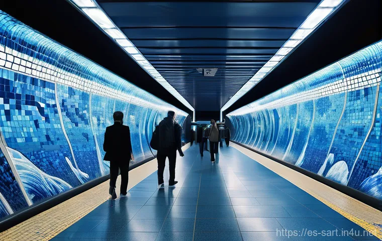 지하철 아트와 교통 문화 - **Prompt 2: Mexico City's Pre-Hispanic Mural Platform**
    A bustling subway station platform in Me...