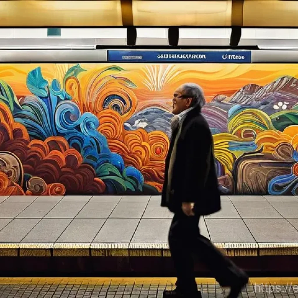 지하철 아트와 노인 참여 프로그램 - **"El Subterr&aacute;neo se Viste de Arte" - Subway as an Art Gallery**
    A vibrant, dynamic scene inside...