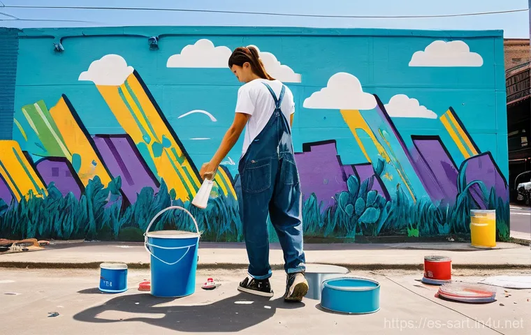 지하철 예술로 보는 도시 변화 - **A Vibrant Urban Subway Station with Diverse Commuters and Grand Murals.**
    A bustling, modern s...