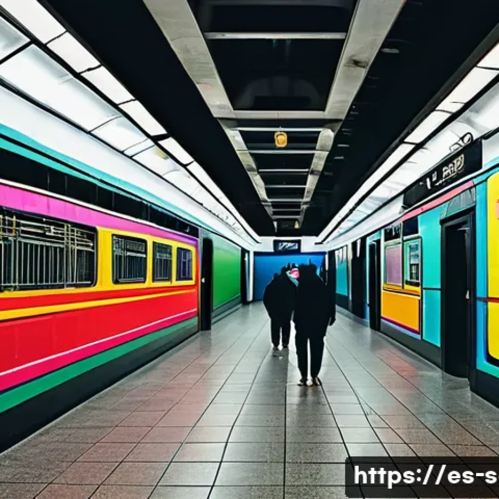 지하철 아트 작품 리뷰 - A vibrant underground metro station in Mexico City adorned with large, colorful murals reflecting lo...
