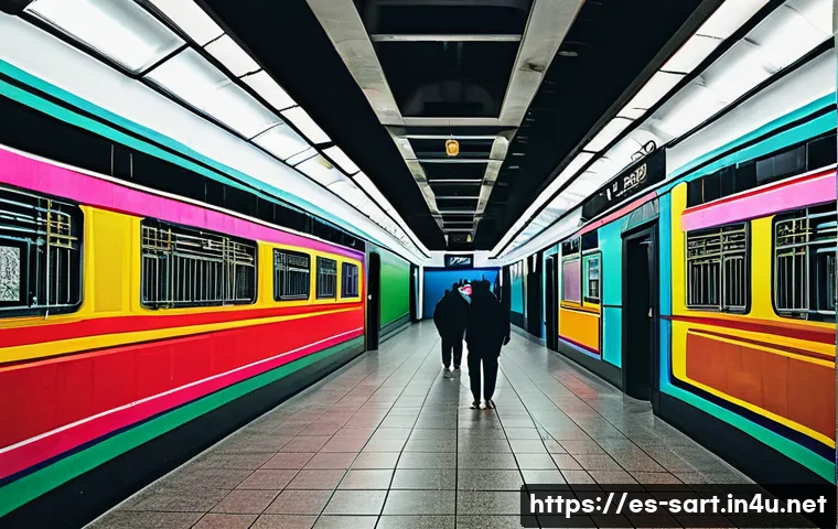 지하철 아트 작품 리뷰 - A vibrant underground metro station in Mexico City adorned with large, colorful murals reflecting lo...