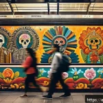 Home 22 지하철 예술과 환경 - A vibrant subway station mural in Mexico City’s Bellas Artes metro station, showcasing traditional M...