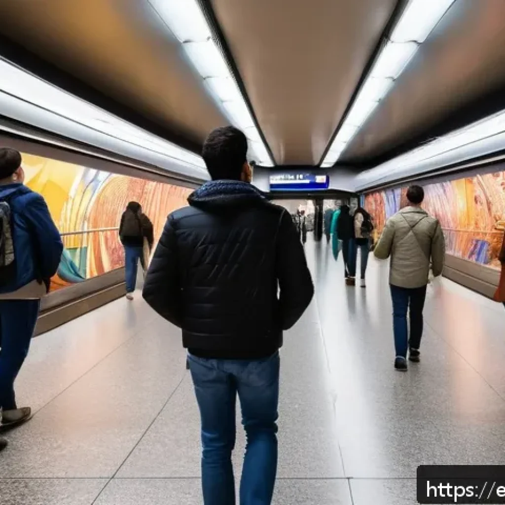 지하철 아트와 기능적 디자인 - A vibrant underground metro station in Madrid featuring contemporary murals with dynamic natural lig...
