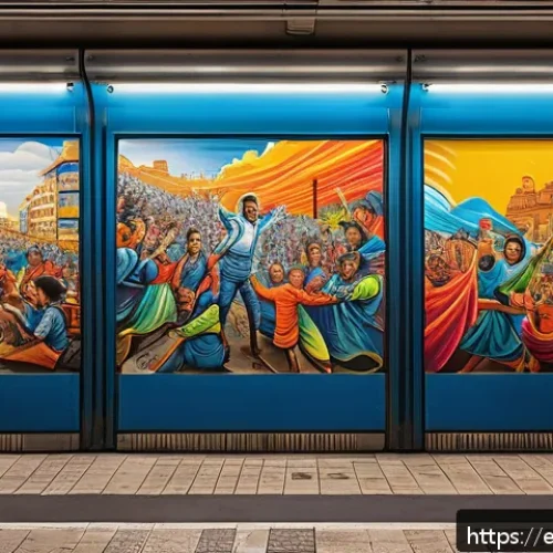 Home 30 지하철 아트의 지역 문화 표현 - A vibrant underground metro station mural in Madrid’s Lavapiés, showcasing diverse cultural coexiste...