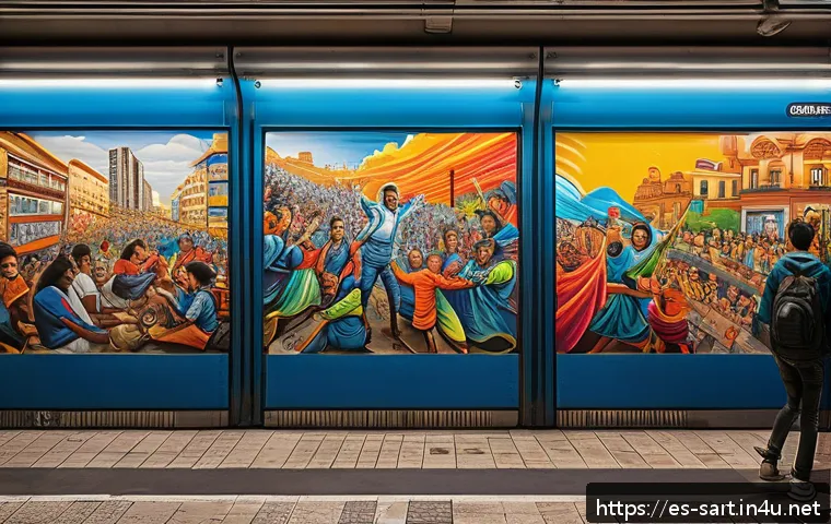 지하철 아트의 지역 문화 표현 - A vibrant underground metro station mural in Madrid&rsquo;s Lavapi&eacute;s, showcasing diverse cultural coexiste...